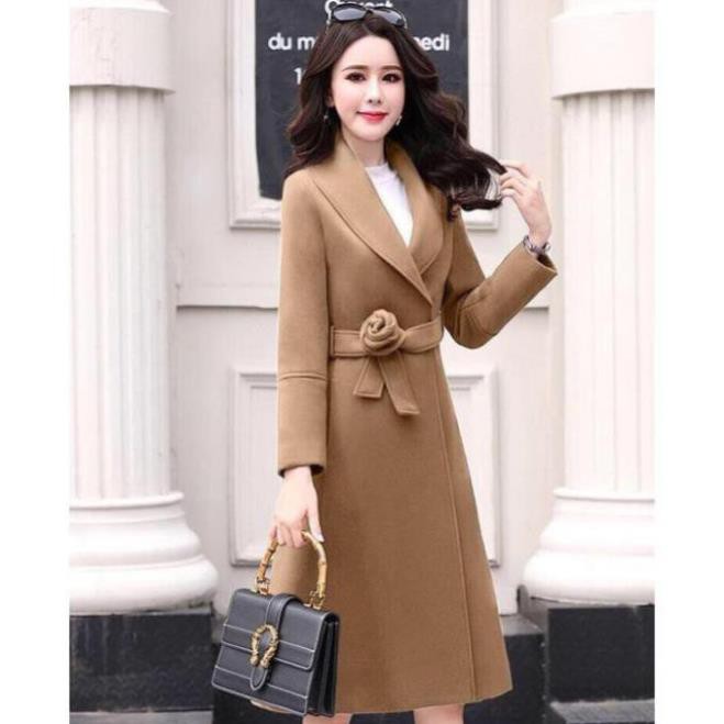 Áo Khoác Dạ Dáng Dài Có Đai Phối Hoa Cao Cấp Thanh Lịch Hàng Quảng | BigBuy360 - bigbuy360.vn