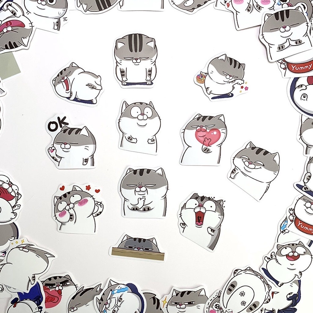 Bộ sticker dán cao cấp mèo Ami bụng bự siêu cute dùng dán xe, dán mũ bảo hiểm, vali, tủ lạnh,...