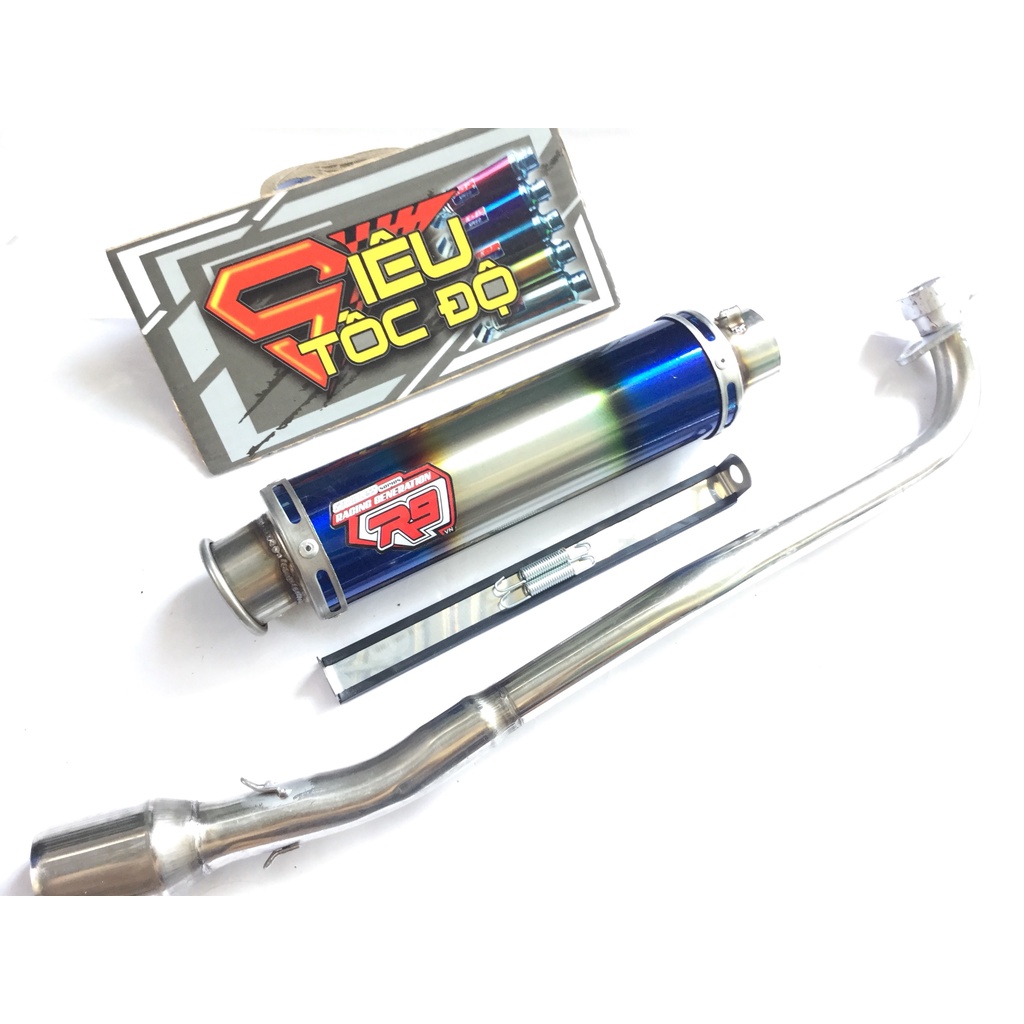 Bộ pô R9 full cổ pô inox thẳng gắn cho nhiều loại xe