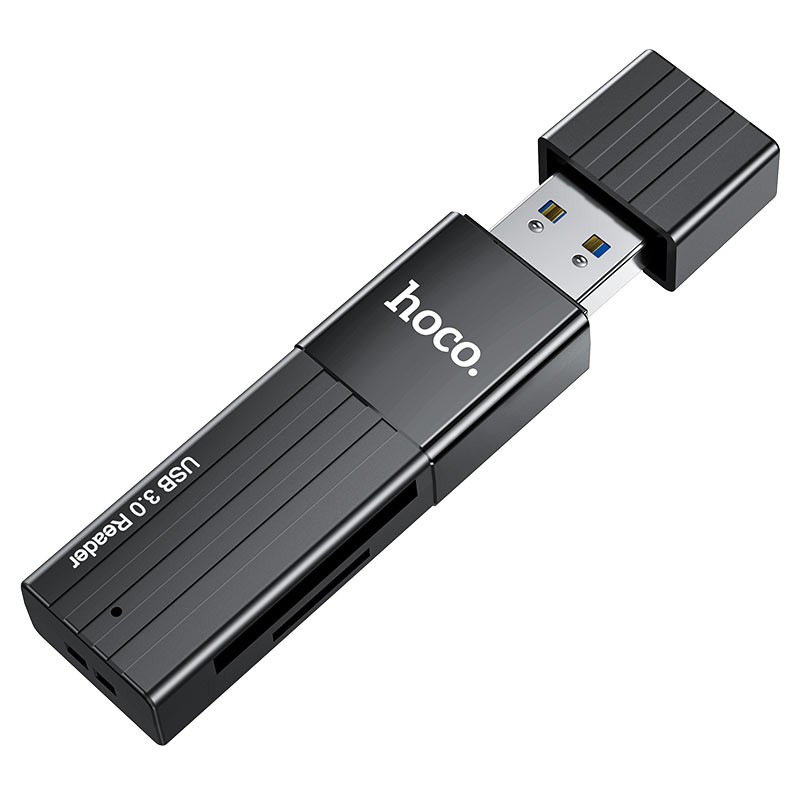Đầu đọc thẻ nhớ 2.0 / 3.0 Hoco HB20 Mindful - hỗ trợ khe microSD/SD (Đen) - Hãng phân phối chính thức