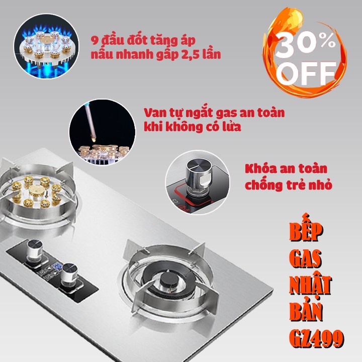Bếp gas đôi GZ499 Lắp Đặt Được Cả Âm Lẫn Dương Với 9 Đầu Đốt Đi Kèm Tính Năng Hẹn Giờ