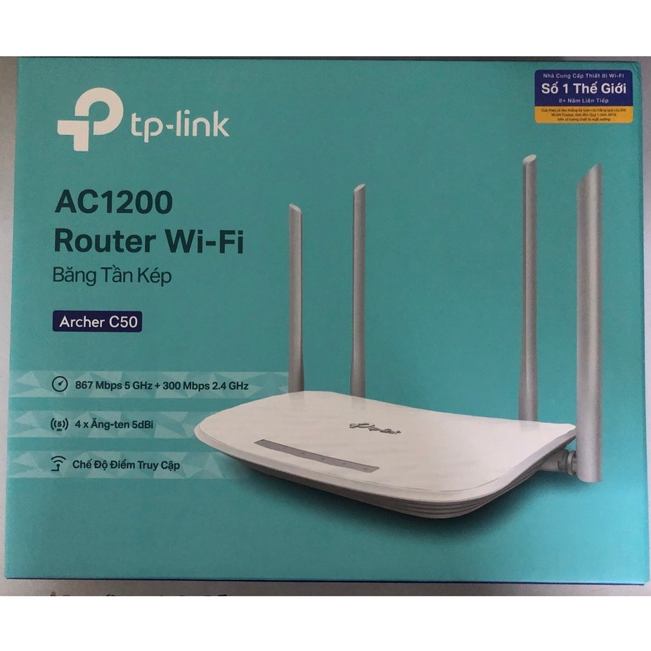 Bộ phát sóng không dây wifi Tplink Acher C50  băng tần kép 4 ăng teng - Hàng Chính Hãng
