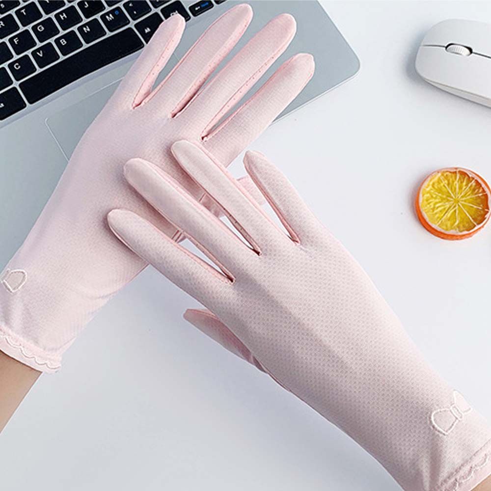 Găng Tay Lái Xe Vải Lụa Lạnh Mỏng Thoáng Khí Chống Tia Uv Chống Trượt Đính Nơ