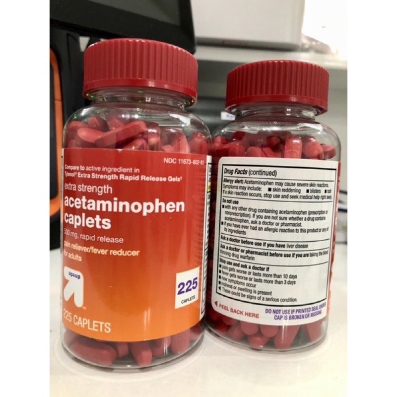 Viên Acetaminophen Caplets Up & Up 500mg 225 viên Mỹ