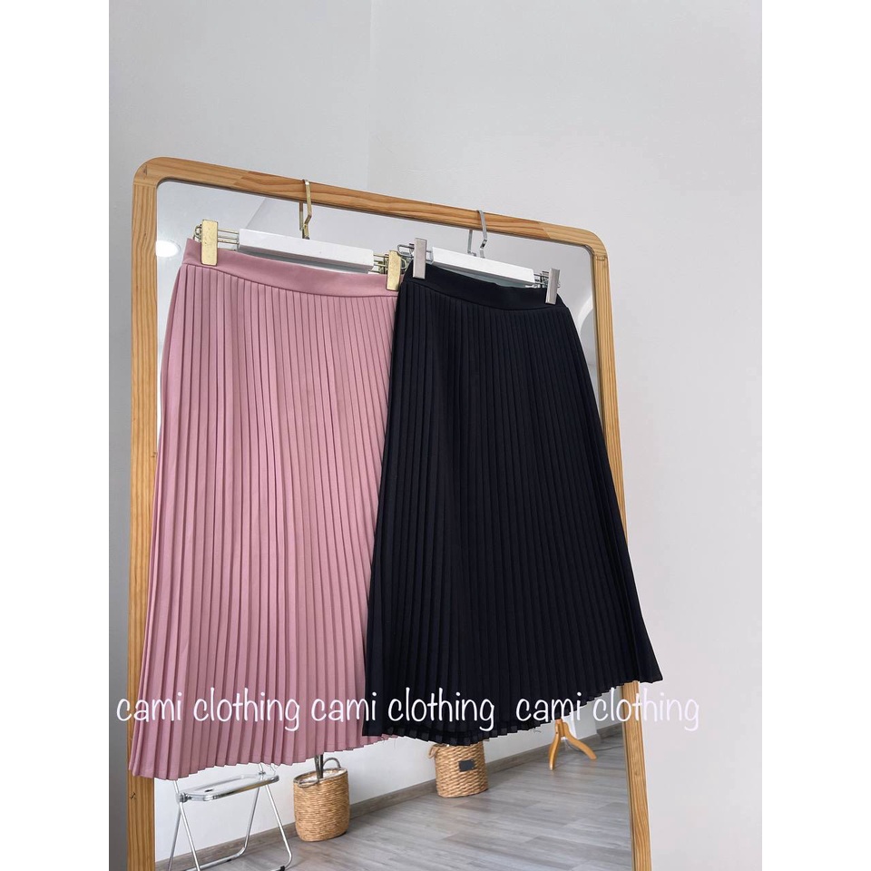 Chân Váy Dập Ly Dài Qua Gối Style Vintage Lapi VN Chân Váy Midi 2 Lớp Có Khóa Kéo, Kèm Ảnh Thật