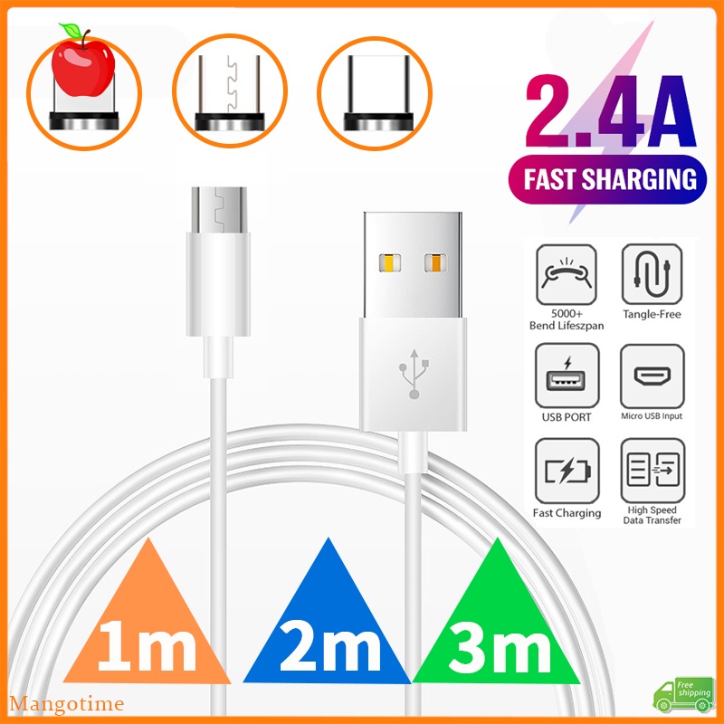 Dây Cáp Sạc Nhanh 2.4A 1M 2M 3M Cho Micro Usb / i / Type C