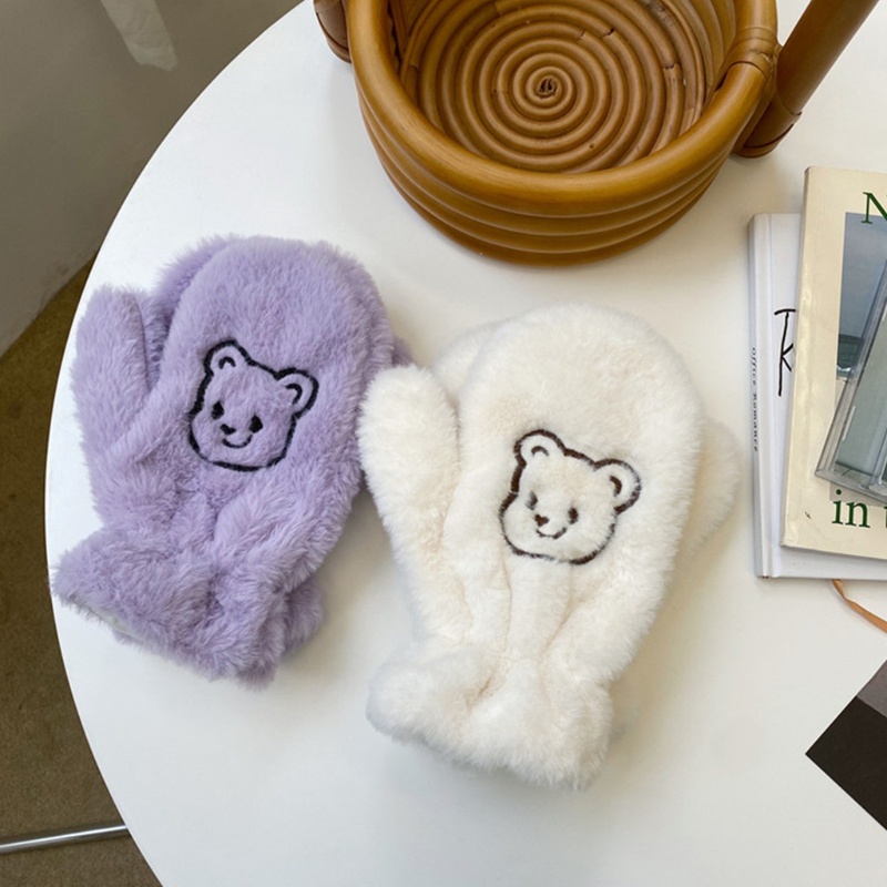 Găng Tay Lông Xù Dày Dặn Ấm Áp Hình Gấu Hoạt Hình Dễ Thương Dành Cho Đi Xe