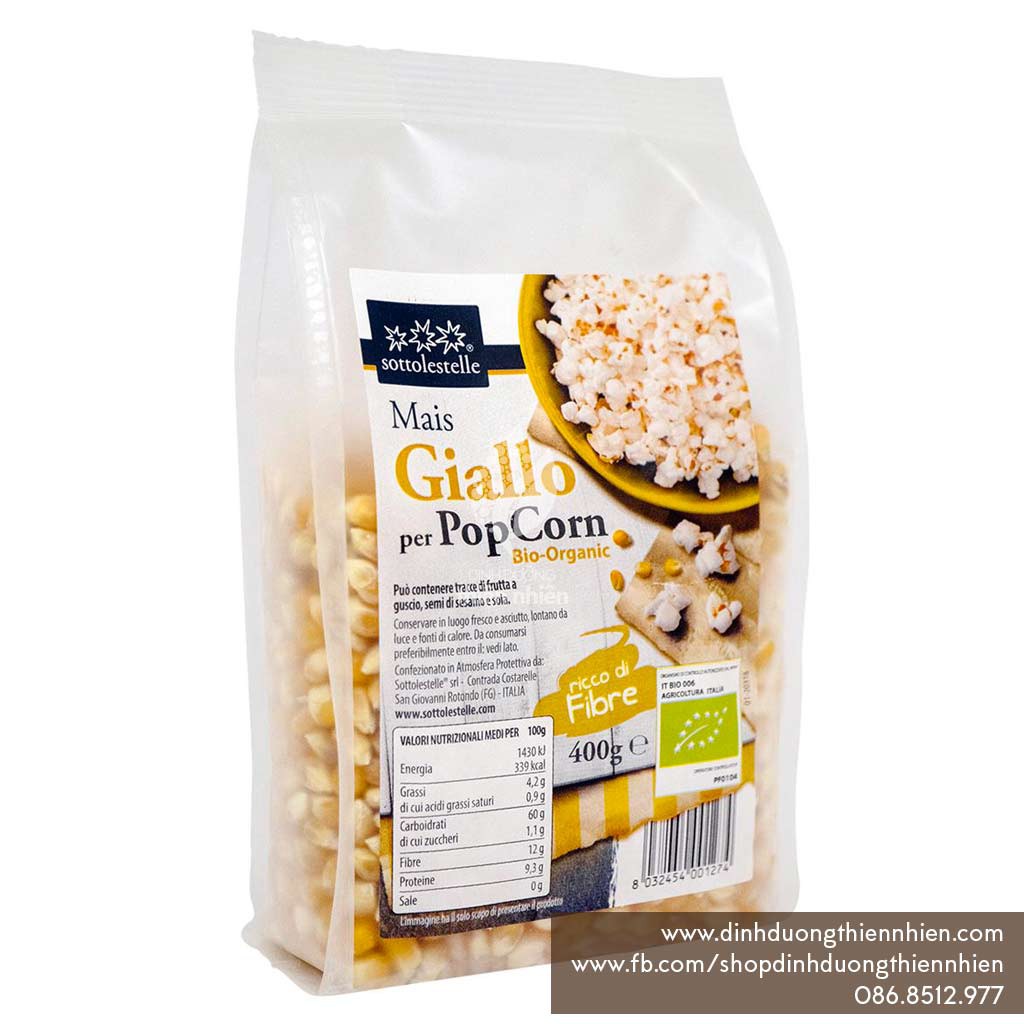 [Túi Nguyên] Hạt Bỏng Ngô Vàng Hữu Cơ Sottolestelle Organic PopCorn, 400g