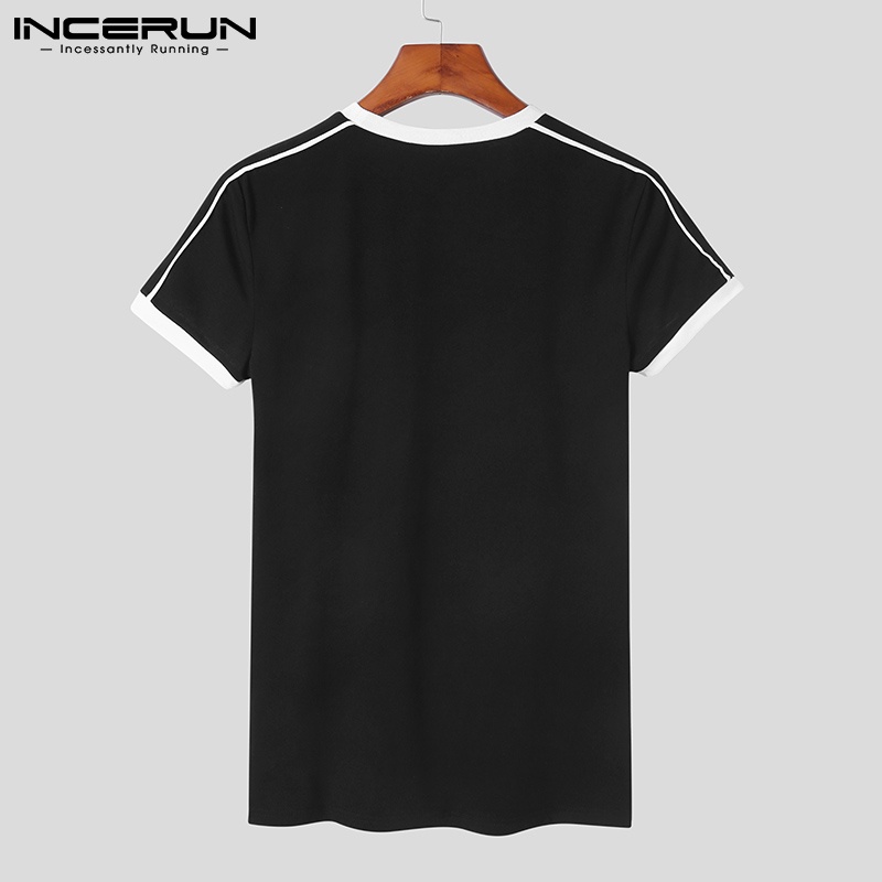 Áo thun INCERUN tay ngắn dáng ôm màu sắc tương phản thời trang dành cho nam