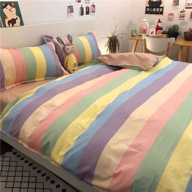 Set chăn ga Cotton Poly Cầu Vồng ga hoạ tiết hồng hàng chuẩn xuất nhập Shinbedding.shop