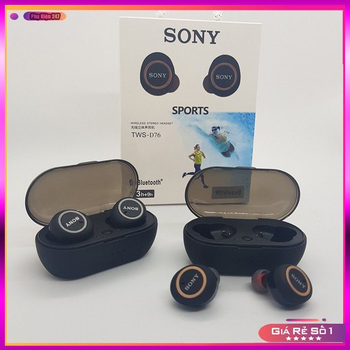 Tai Nghe Bluetooth Đen Sony TWS-D76 Rất ấm Bass-treble rõ ràng Nghe Không Hay Hoàn Tiền gấp đôi