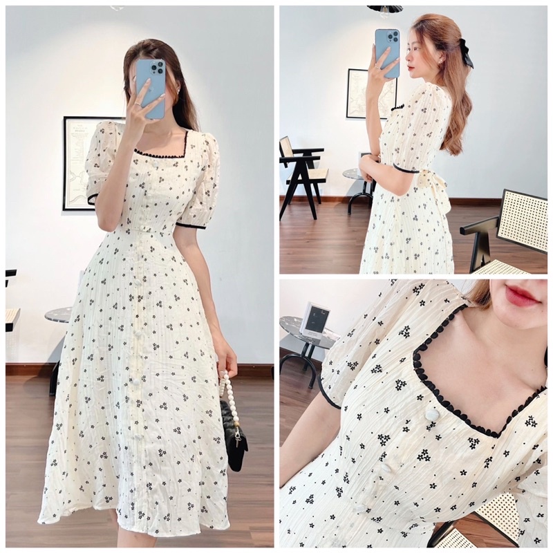 Đầm hoa 🌷Đầm hoa cổ V🌸FREESHIP 🌷Nhập MADEBY20 giảm 20k đơn trên 300k