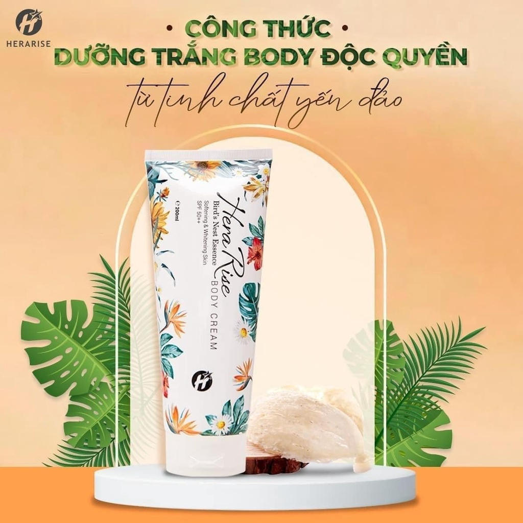 Kem Body chống nắng SPF50++ PA +++ Nâng Tông Dưỡng Trắng Cho Mọi Loại Da chiết xuất Tổ yến - Herarise Body Cream 200 ml