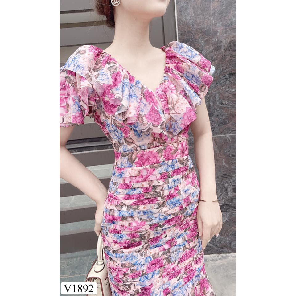 váy hoa dáng ôm đuôi cá cổ V 1892 - Đẹp Shop DVC