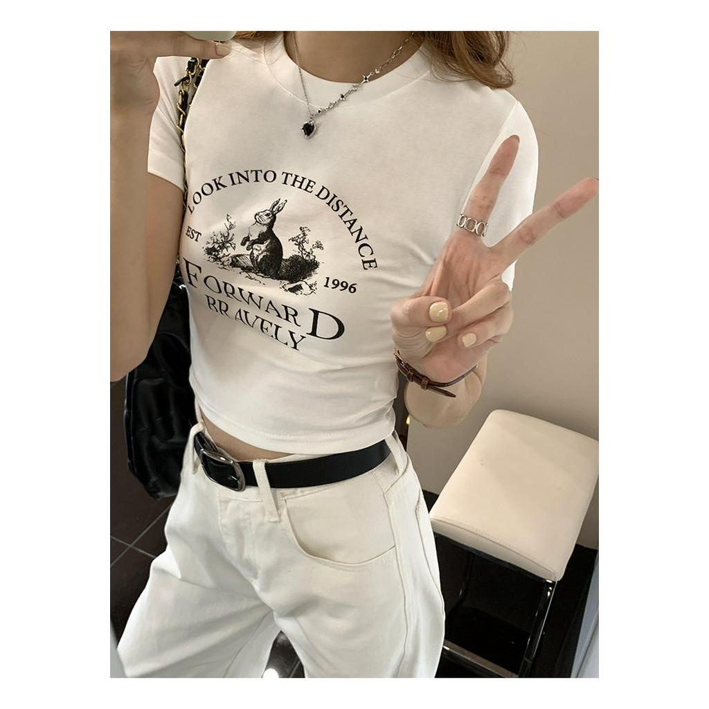 Áo Thun Cộc Tay Dáng Ôm Vừa Vặn In Họa Tiết 64151 Cho Nữ