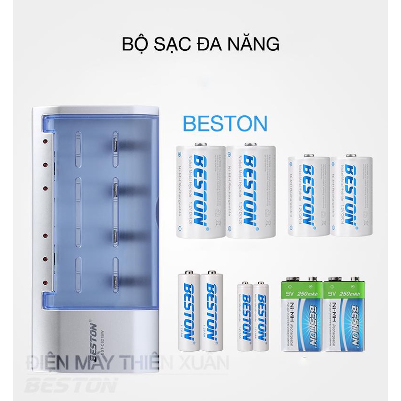 Sạc Pin Đa Năng AA/ AAA/ 9V/ C/ D BESTON cho Micro Karaoke, Pin Đại D, Pin 9V