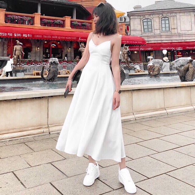 Đầm váy maxi trắng 2 dây cúp ngực (kèm hình thật) | BigBuy360 - bigbuy360.vn