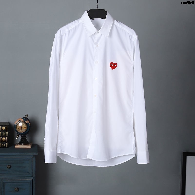 Áo Sơ Mi Cặp Đôi Dáng Dài Tay Áo Trái Tim Đỏ Mặc Trong Ngày Của Kuro cdg Cho Nam Và Nữ Dòng rei Kawaii; Sọc <