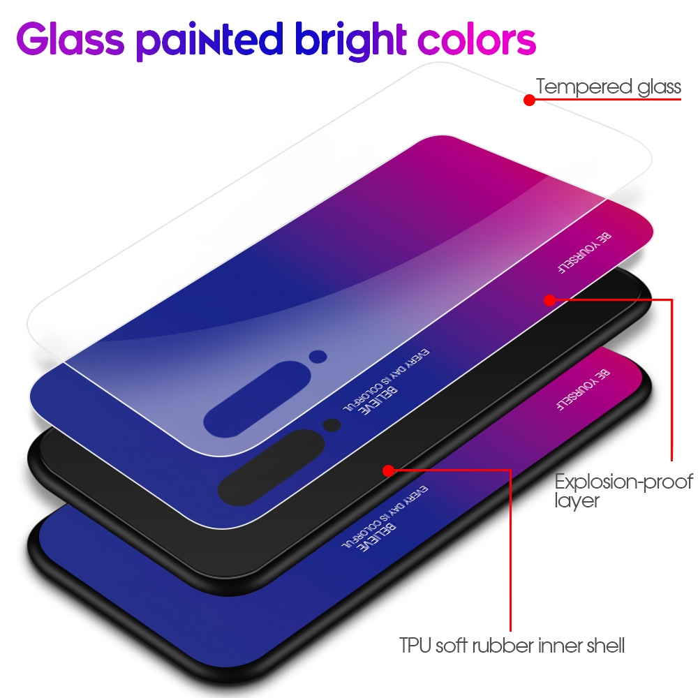 Ốp điện thoại kính cường lực màu Gradient thời trang cho Xiaomi Redmi 7 Note 5 6 7 Pro Mi 8 Lite