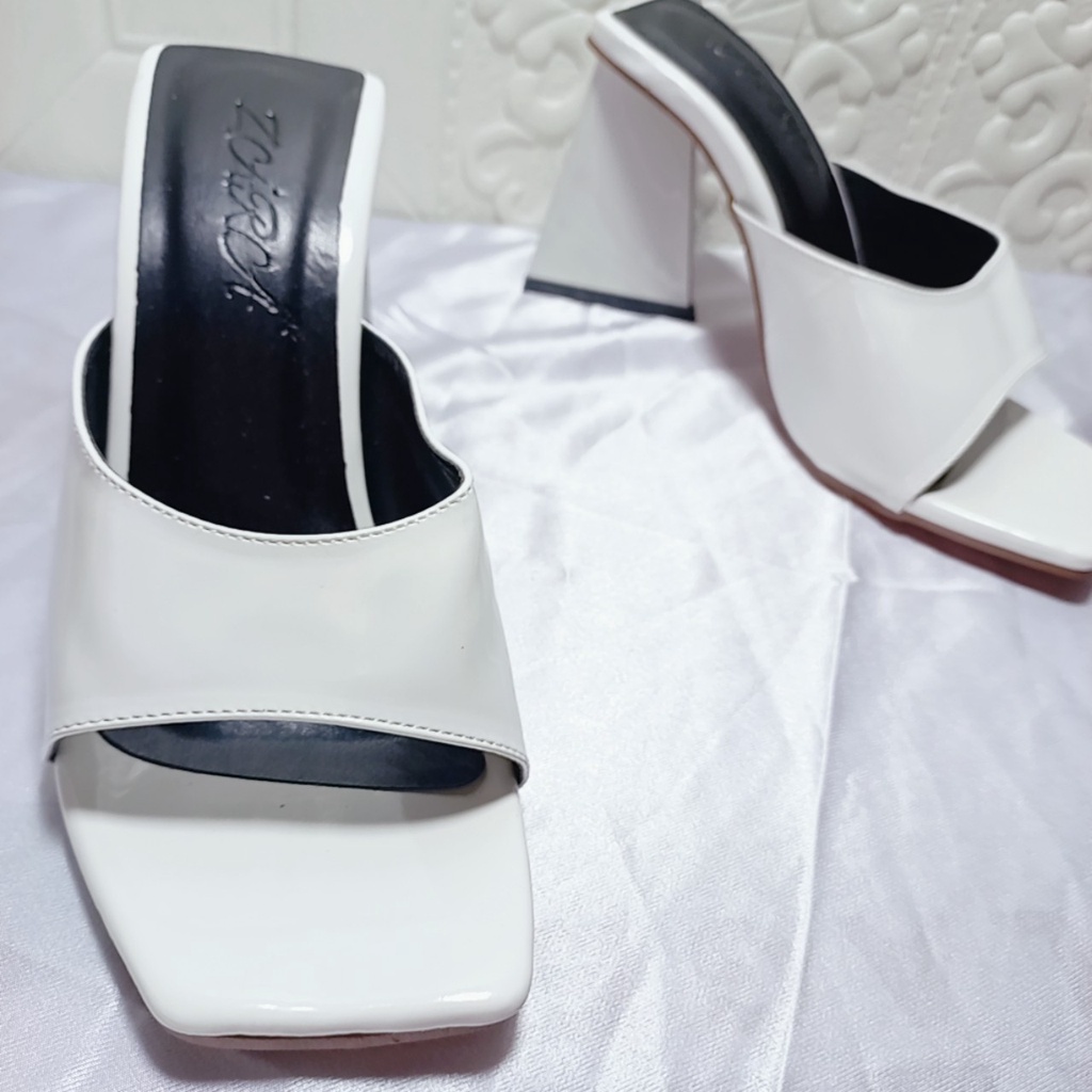 Giày cao gót Minhtuyetshoes hở mũi quai ngang bản rộng- Guốc cao gót gót vuông xéo cao 9cm gót nai mã GCGV