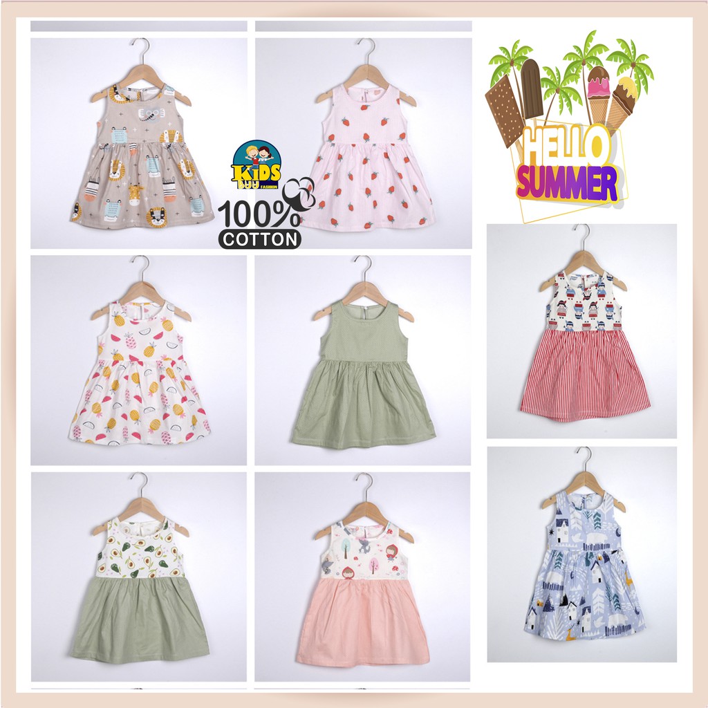 Váy/Đầm khoét nách cho bé gái mùa hè cao cấp,họa tiết xinh xắn dễ thương