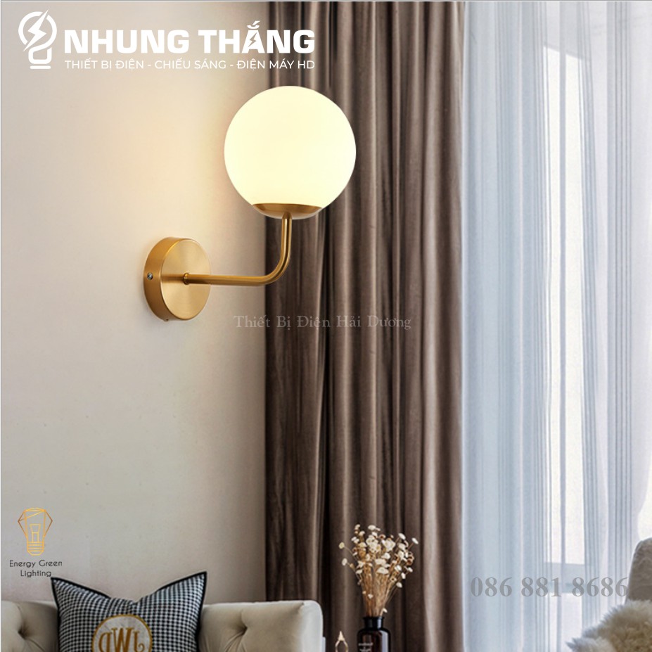 Đèn Treo Tường Mặt Trăng 6101 Thân Vàng - Chao Thủy Tinh - Kiểu Dáng Sang Trọng - Tặng kèm Bóng Led - Bảo Hành 12 Tháng