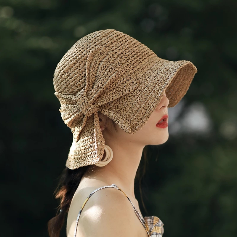 Nón Rộng Vành Phối Nơ Thời Trang Đi Biển Cho Nữ