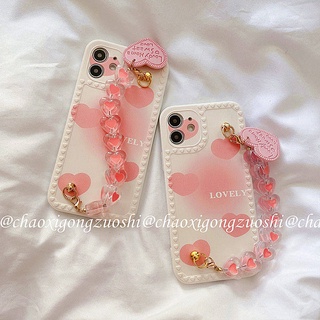 Ốp điện thoại silicon màu gradient phối dây xích hình trái tim thích hợp cho Iphonexs