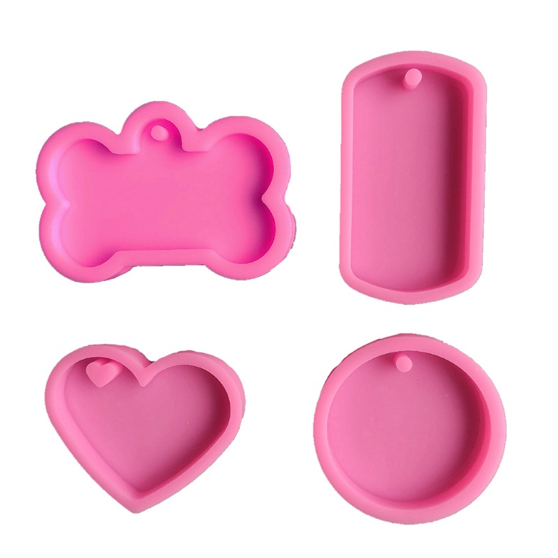 Set 4 khuôn Silicon hình chiếc xương cún cưng/trái tim/tròn/thẻ tên làm móc khóa resin epoxy/trang sức DIY tiện dụng