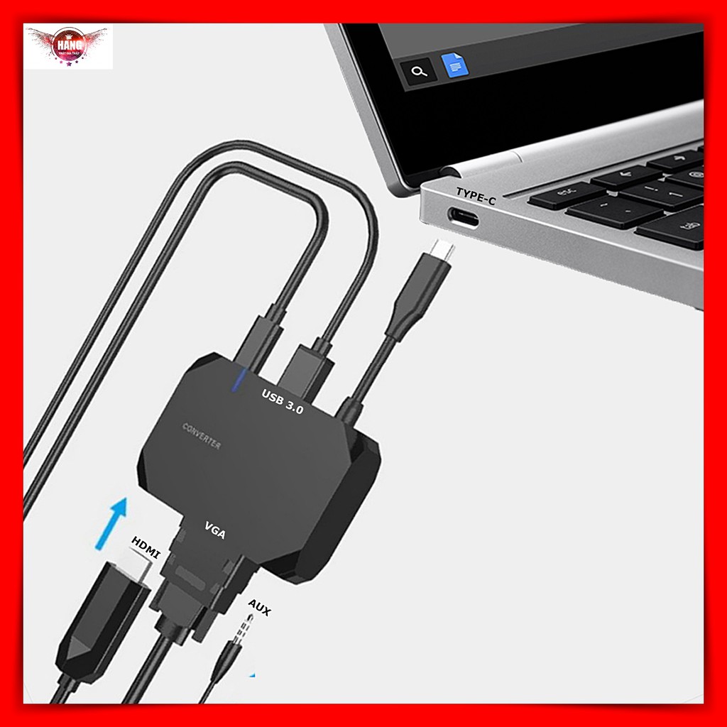 Cáp Usb Type-c ra HDMI 4K hỗ trợ 5 cổng VGA, Usb Type-c to HDMI/ VGA - 5in1-av