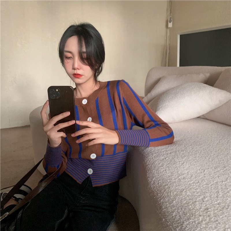 Áo Cardigan Dệt Kim Cổ Tròn Tay Phồng Dáng Ngắn Phong Cách Hàn Quốc Thời Trang Thu Đông Dành Cho Nữ 17882