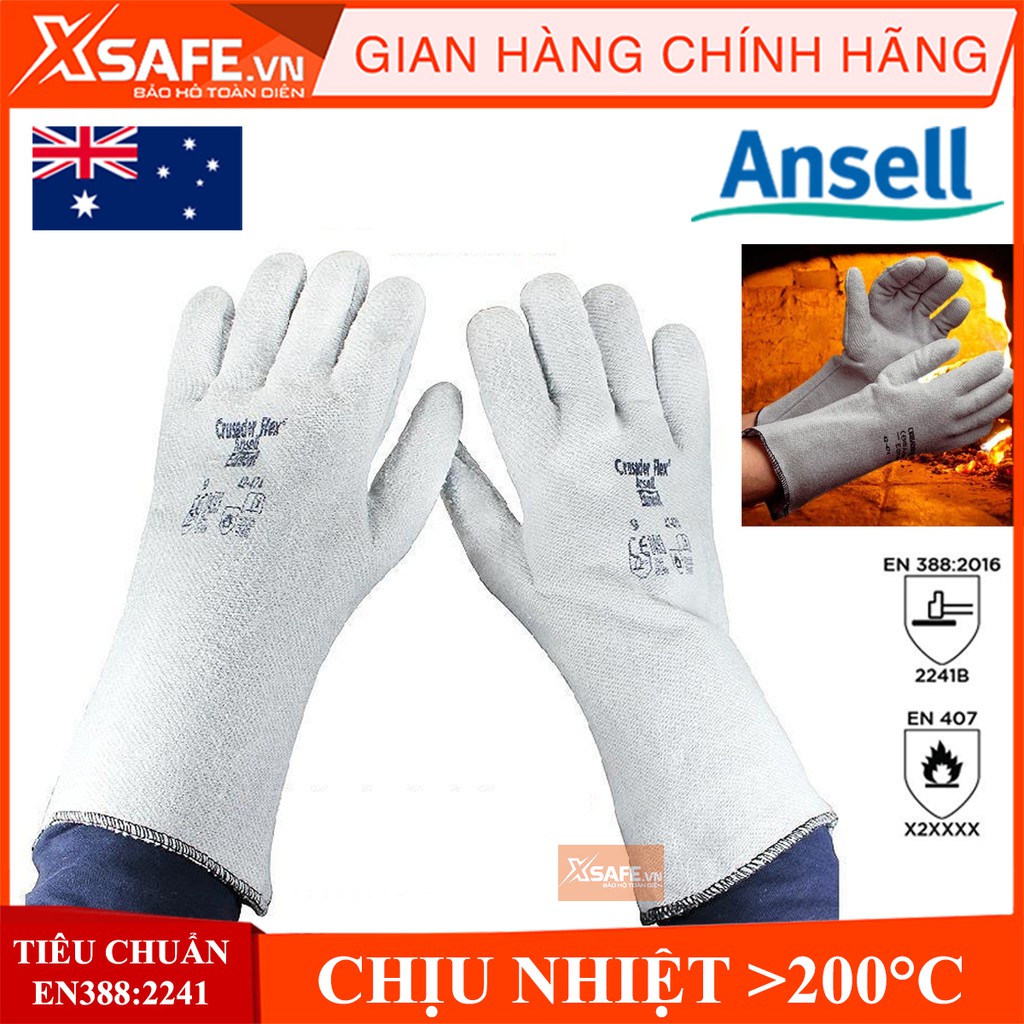 Găng tay chịu nhiệt Ansell Crusader Flex 42-474 chống cháy chịu nhiệt trên 200 độ, dùng trong cơ khí, luyện kim, nhà bếp