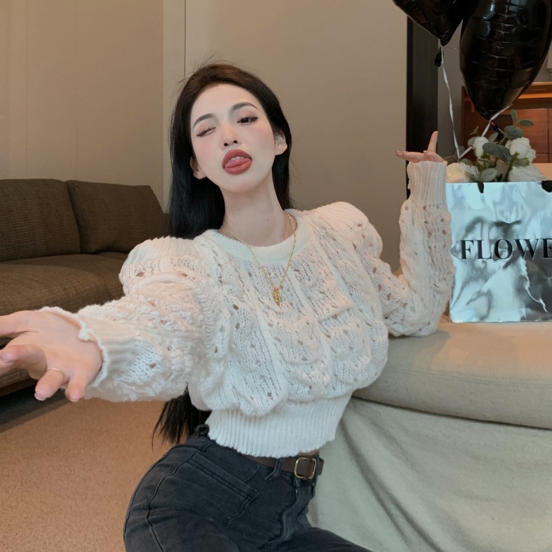 IELGY    Áo sweater Tay Dài Dáng Rộng Màu Trắng Thời Trang Cho Nữ