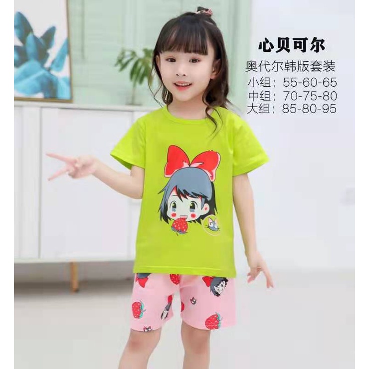 (8-15KG)Bộ cộc tay xuất Hàn cotton lạnh Quảng Châu cho bé gái sz nhí (55-60-65)- Bảng màu 2022