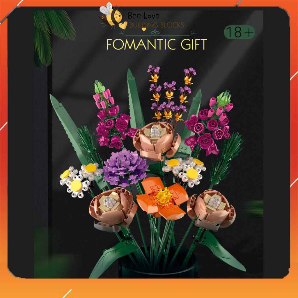 Bộ xếp hình Lego hoa decor Flower Bouquet, đồ chơi lắp ghép thông minh cho bé kết hợp trang trí nhà cửa