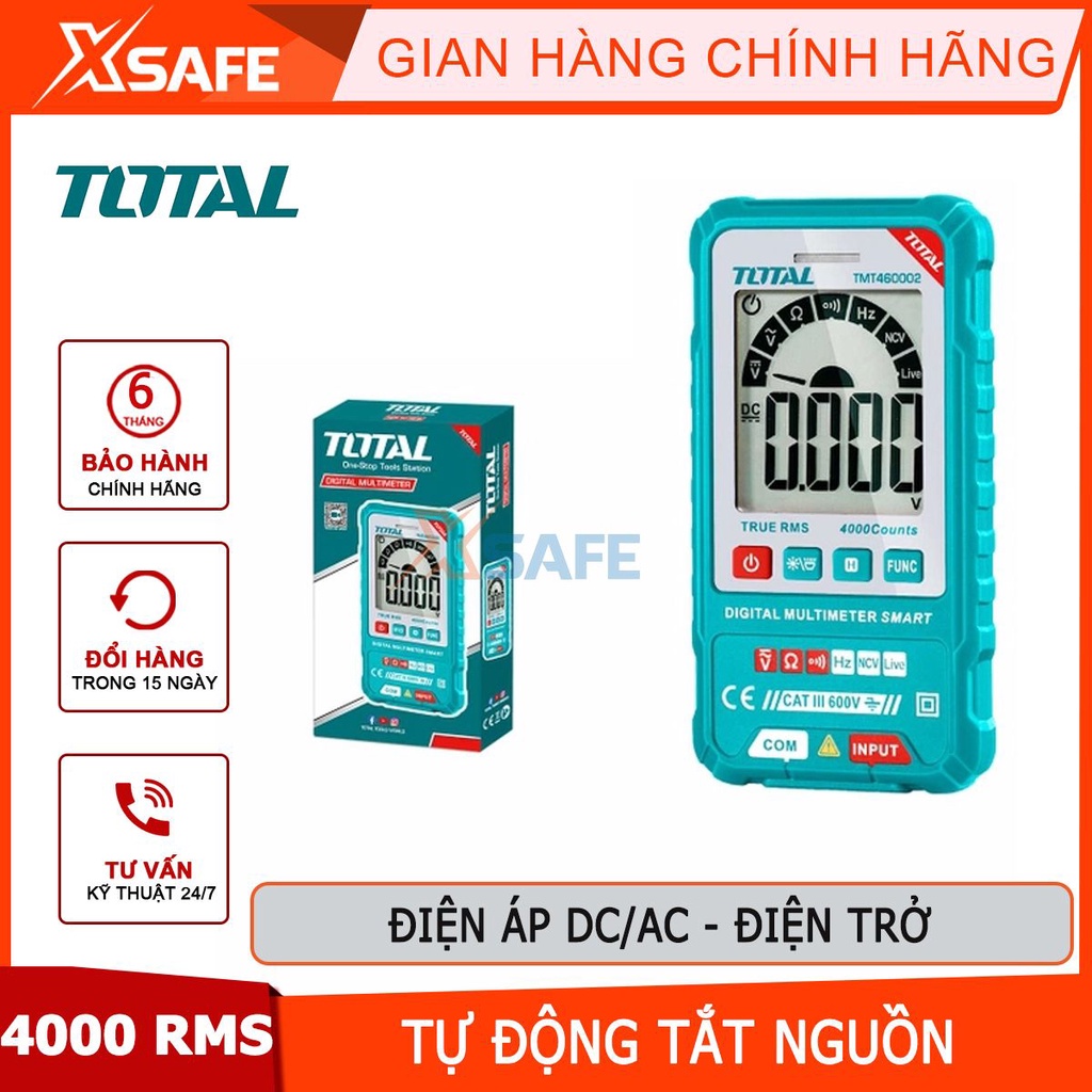 Đồng hồ đo điện vạn năng AC DC TOTAL TMT460002 4000 số đếm, kìm đo dòng điện tự động, đo điện áp, dòng điện, đo tụ