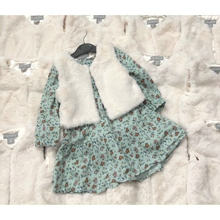 Set váy hoa nhí kèm áo gile lông thỏ bé gái pr size 3-36m