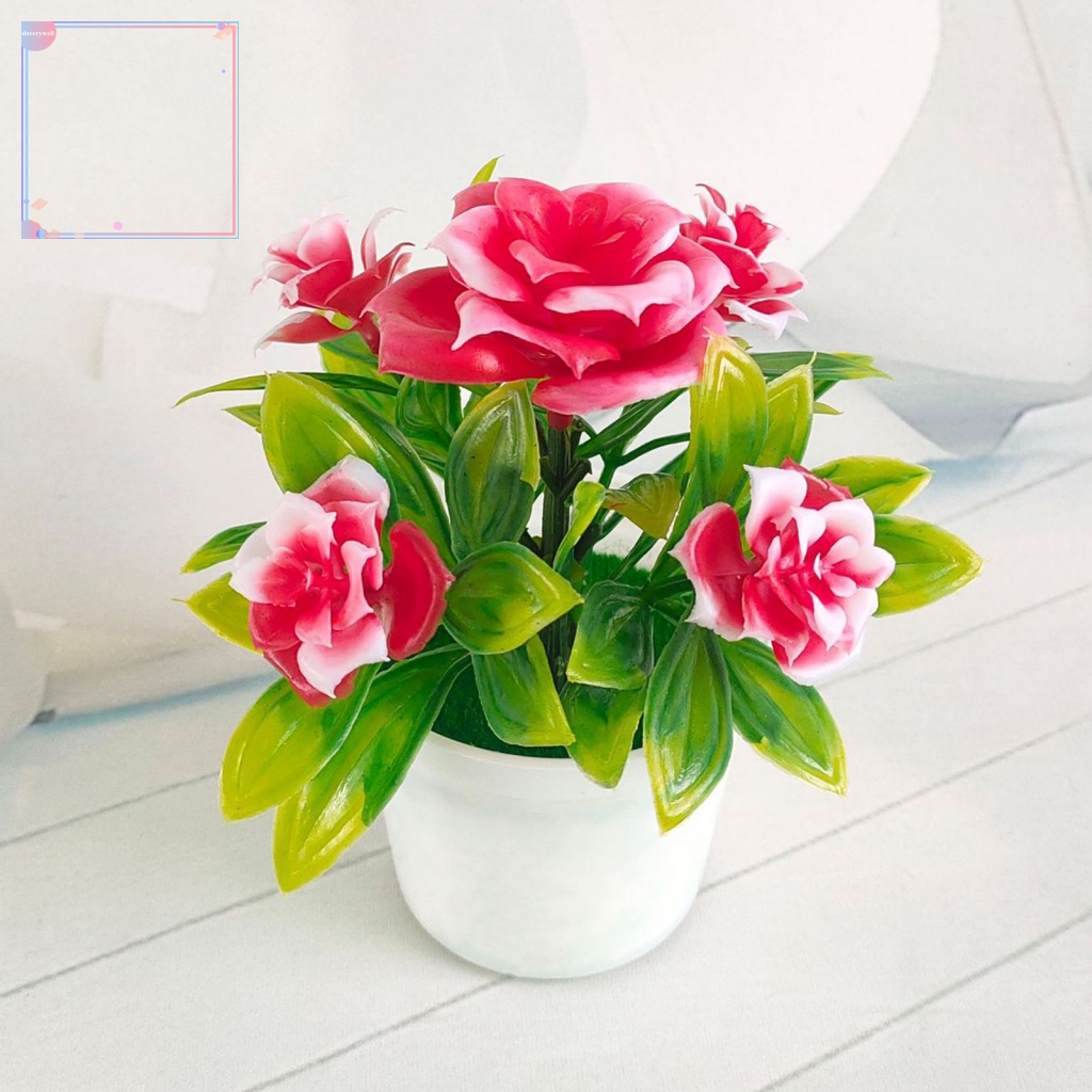 Chậu Cây Giả Màu Đỏ Và Vàng Hồng &amp; Cam &amp; Hồng Dùng Trang Trí Nhà Cửa