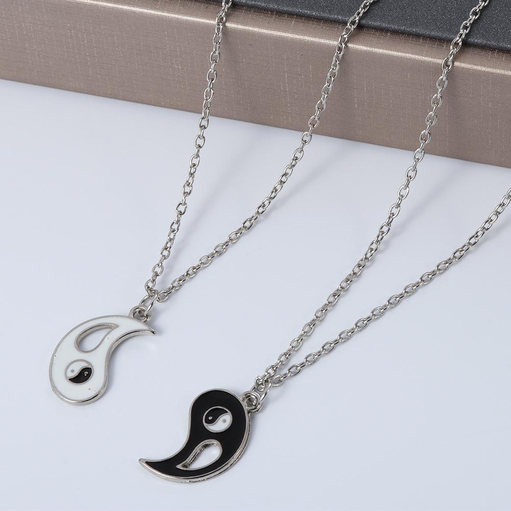 PATH 1 Cặp Dây Chuyền Mặt Tráng Men Màu Trắng Đen Cho Cặp Đôi