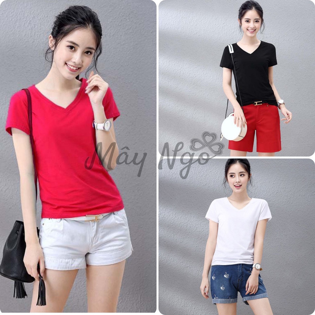 Áo thun thái form ôm vừa cổ tim trơn chất mềm mịn