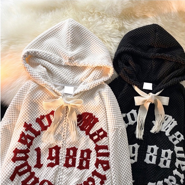 Áo khoác hoodie ZHELIHANGFEI tay dài dáng rộng có khóa kéo phong cách Mỹ đi học dễ phối đồ thời trang