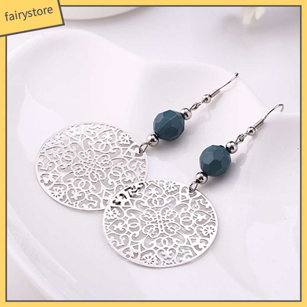 Đôi hoa tai cotton hình hoa rỗng tròn dáng dài phong cách vintage nữ tính