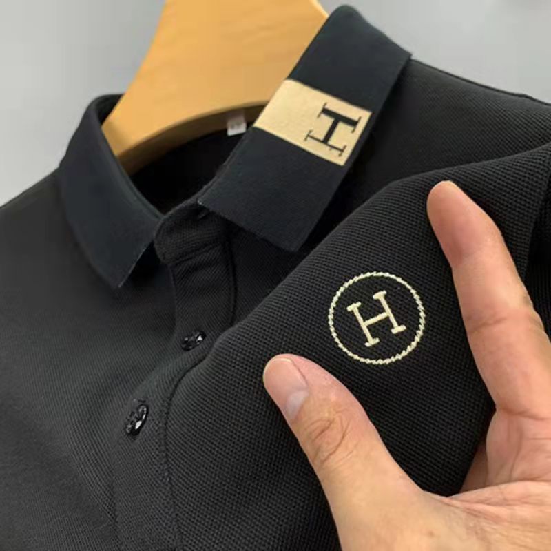 Áo Thun Polo Dáng Rộng Màu Trơn Thêu Họa Tiết Cá Tính Cho Nam