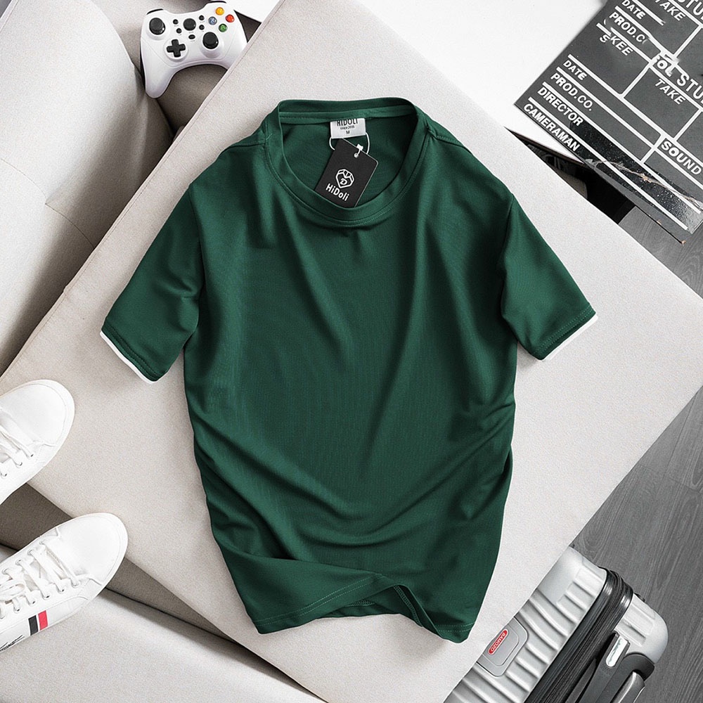 Áo thun phối viền M2 cổ tròn 5 màu cotton chất đẹp mặc mịn mát Micado