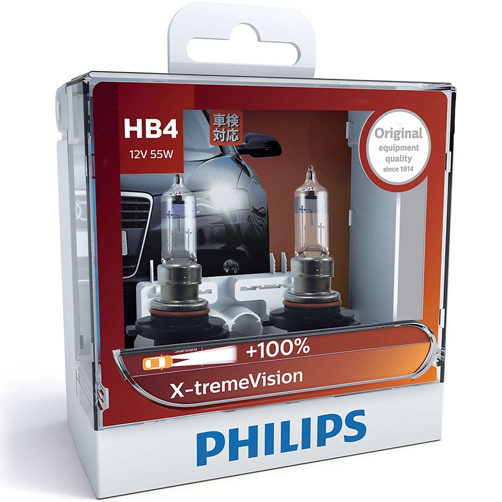 Hộp 2 Bóng Đèn Pha Xe Hơi Philips X-tremeVision + 100% HB4 9006XVS2 12V 60W 3500K - Hàng Chính Hãng