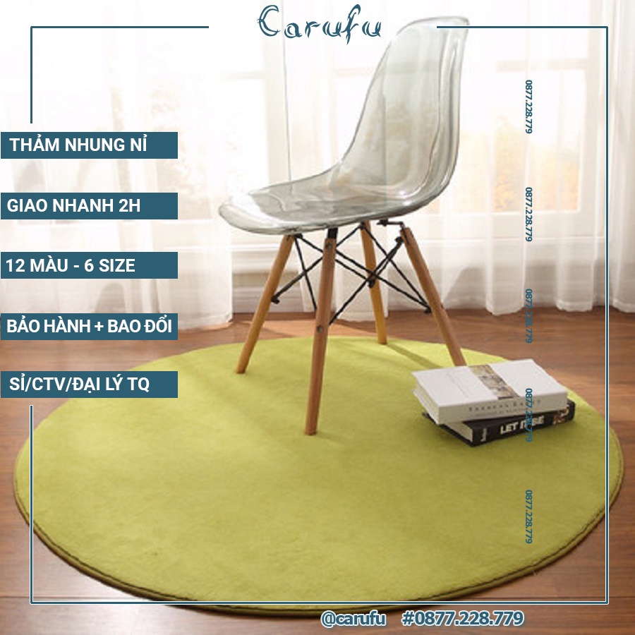 Thảm tròn trải sàn phòng ngủ màu Xanh lá size 120cm | Nhung NỈ | lông ngắn một màu