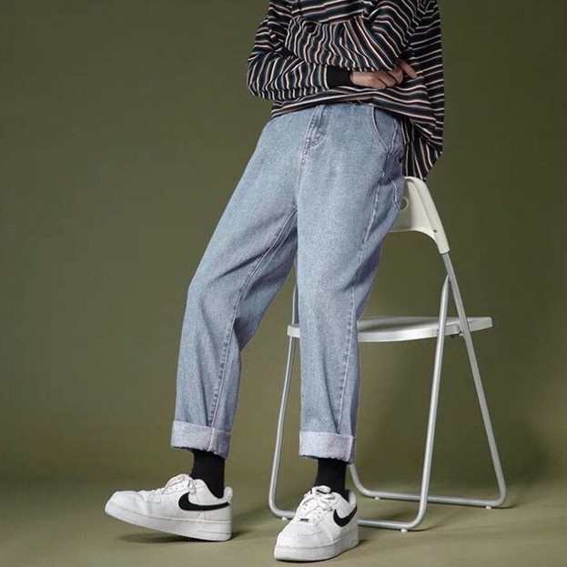 QUẦN JEAN ỐNG RỘNG CAO CẤP, QUẦN BÒ BAGGY NAM BASIC XANH BẠC - GenZ Pucca | BigBuy360 - bigbuy360.vn