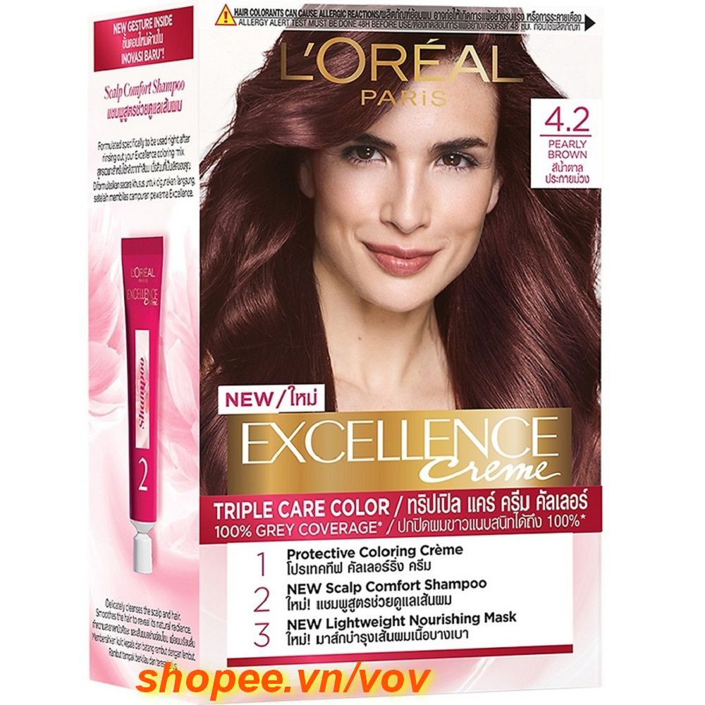 Thuốc nhuộm #4.2 tóc Loreal Excellence Creme (Nâu Ánh Tím) 100% chính hãng, vov cung cấp & bảo trợ.