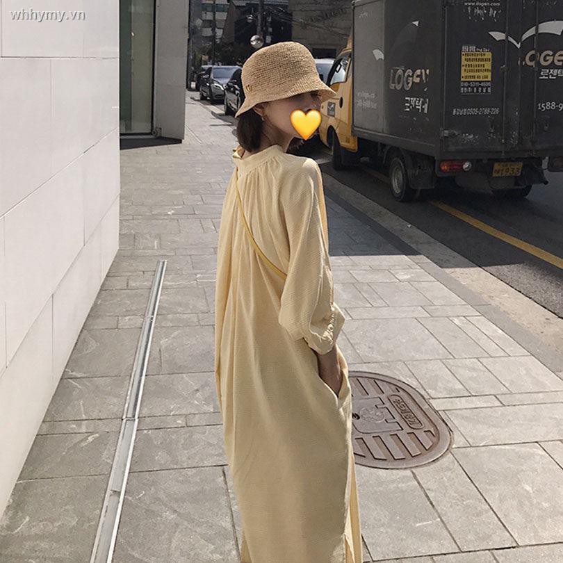 ▥Fashionable and easy-to-wear yellow plaid shirt v-neck dress for fall/winter 2021 new solid color puff sleeve [shipped within 7 days]