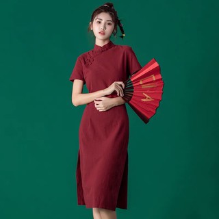 Sườn Xám Cách Tân Đỏ Cơ Bản Dự Tiệc 40-70kg